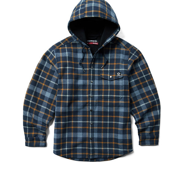 Bucksaw Hooded Flannel Shirt-Jac, Dark Navy, dynamic