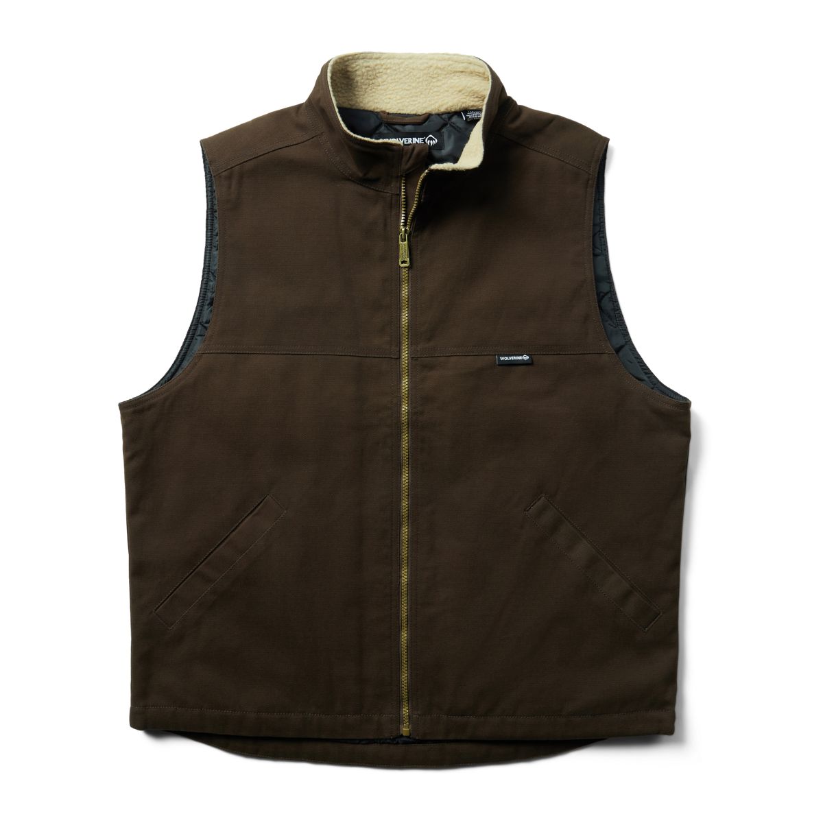 Sherpa Collar Canvas Vest, Dark Bison, dynamic 1