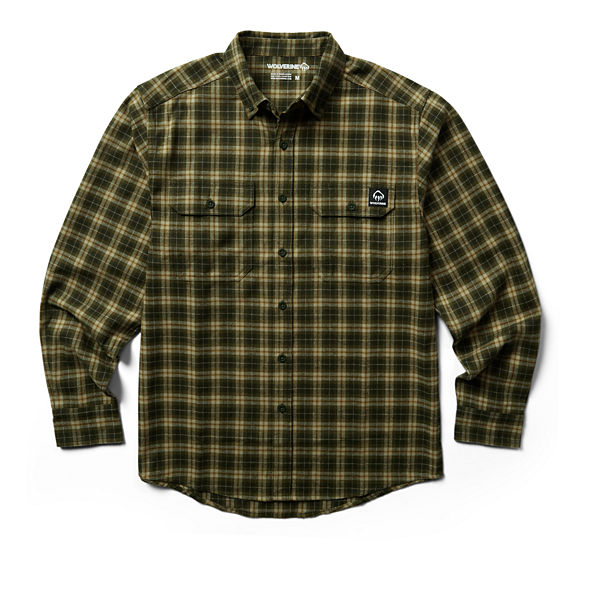 Glacier Midweight Long Sleeve Flannel Shirt, Dark Olive Plaid, dynamic