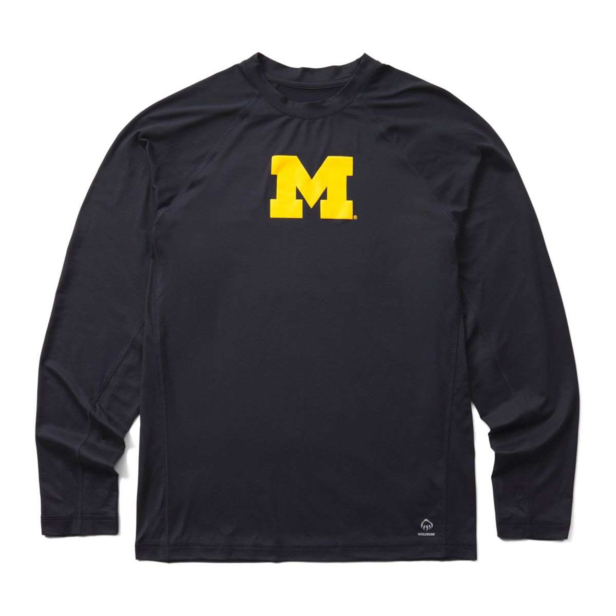 Wolverine x Valiant University of Michigan Sun-Stop Eco Long Sleeve Tee, Dark Navy, dynamic