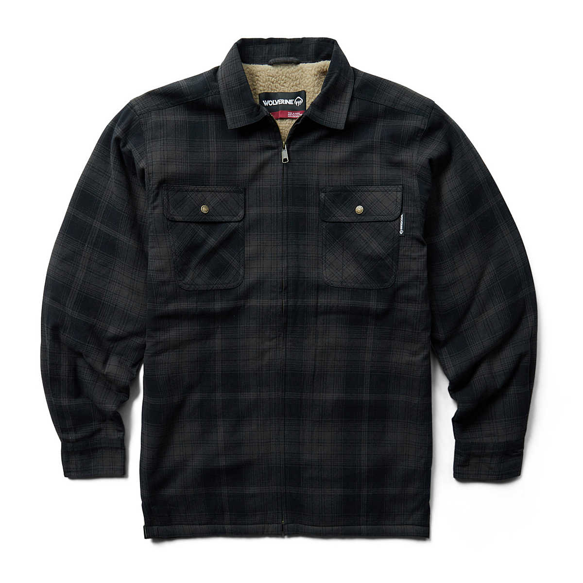 Hastings Sherpa Lined Zip Shirt-Jac, Shadow Grey Plaid, dynamic 1