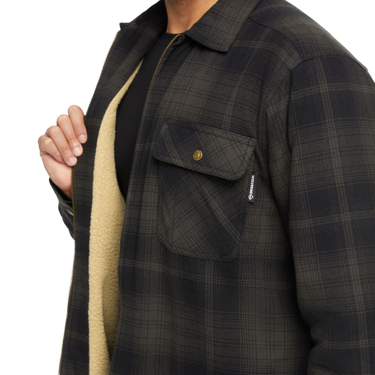 Hastings Sherpa Lined Zip Shirt-Jac, Shadow Grey Plaid, dynamic 6