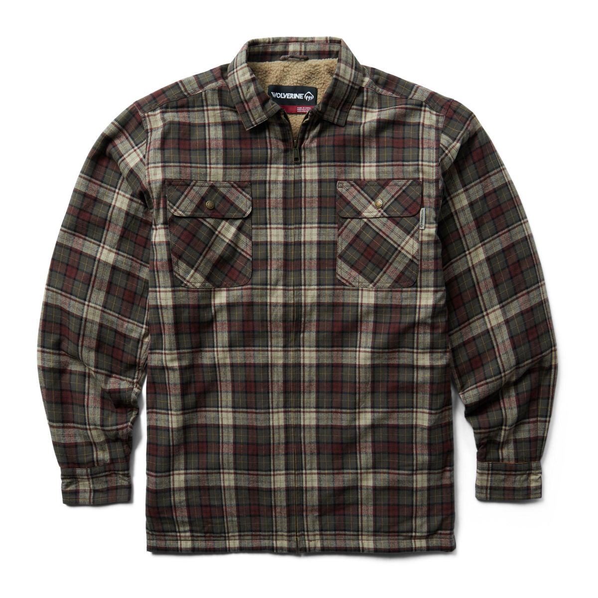 Hastings Sherpa Lined Zip Shirt-Jac, Black Olive Plaid, dynamic