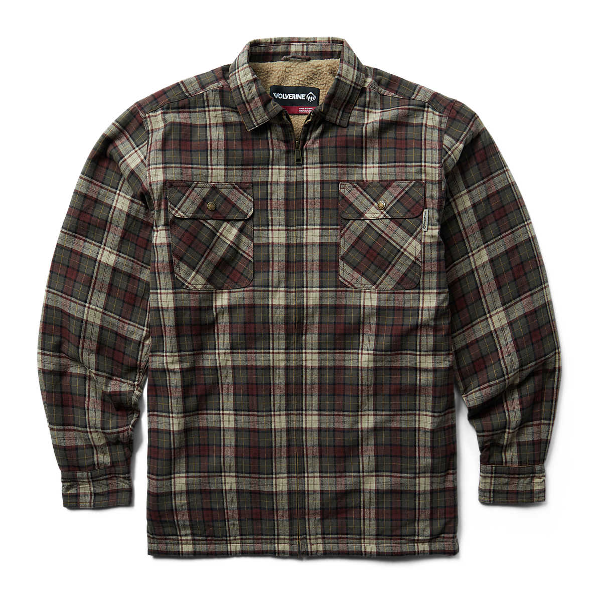 Hastings Sherpa Lined Zip Shirt-Jac, Black Olive Plaid, dynamic 1