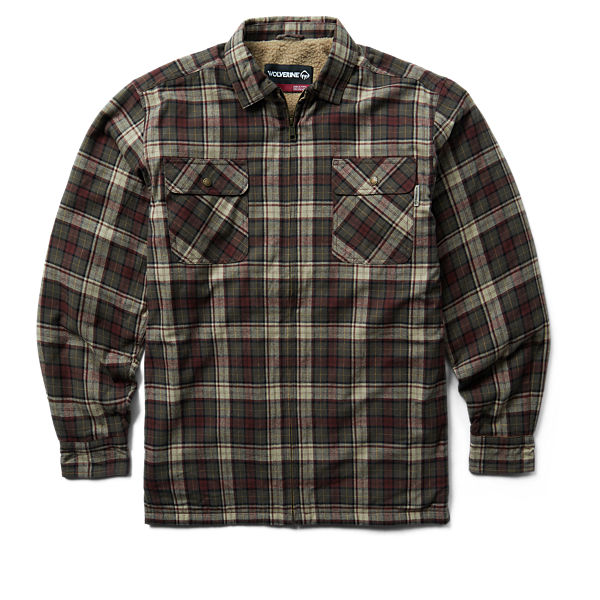 Hastings Sherpa Lined Zip Shirt-Jac, Black Olive Plaid, dynamic