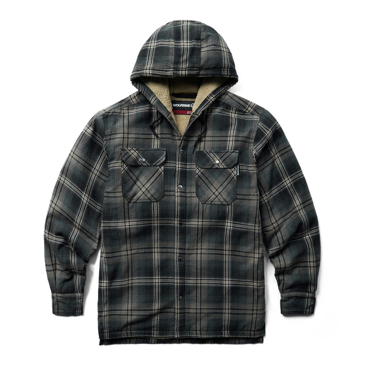 Hastings Sherpa Lined Hooded Shirt-Jac, Black Plaid, dynamic 1