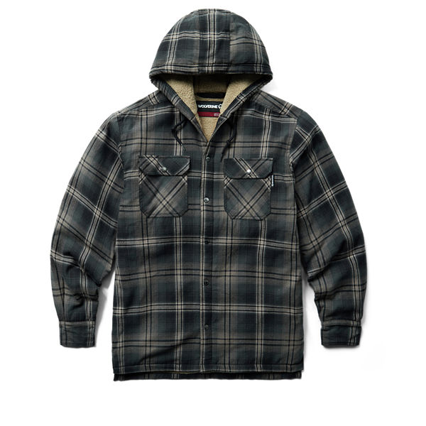 Hastings Sherpa Lined Hooded Shirt-Jac, Black Plaid, dynamic
