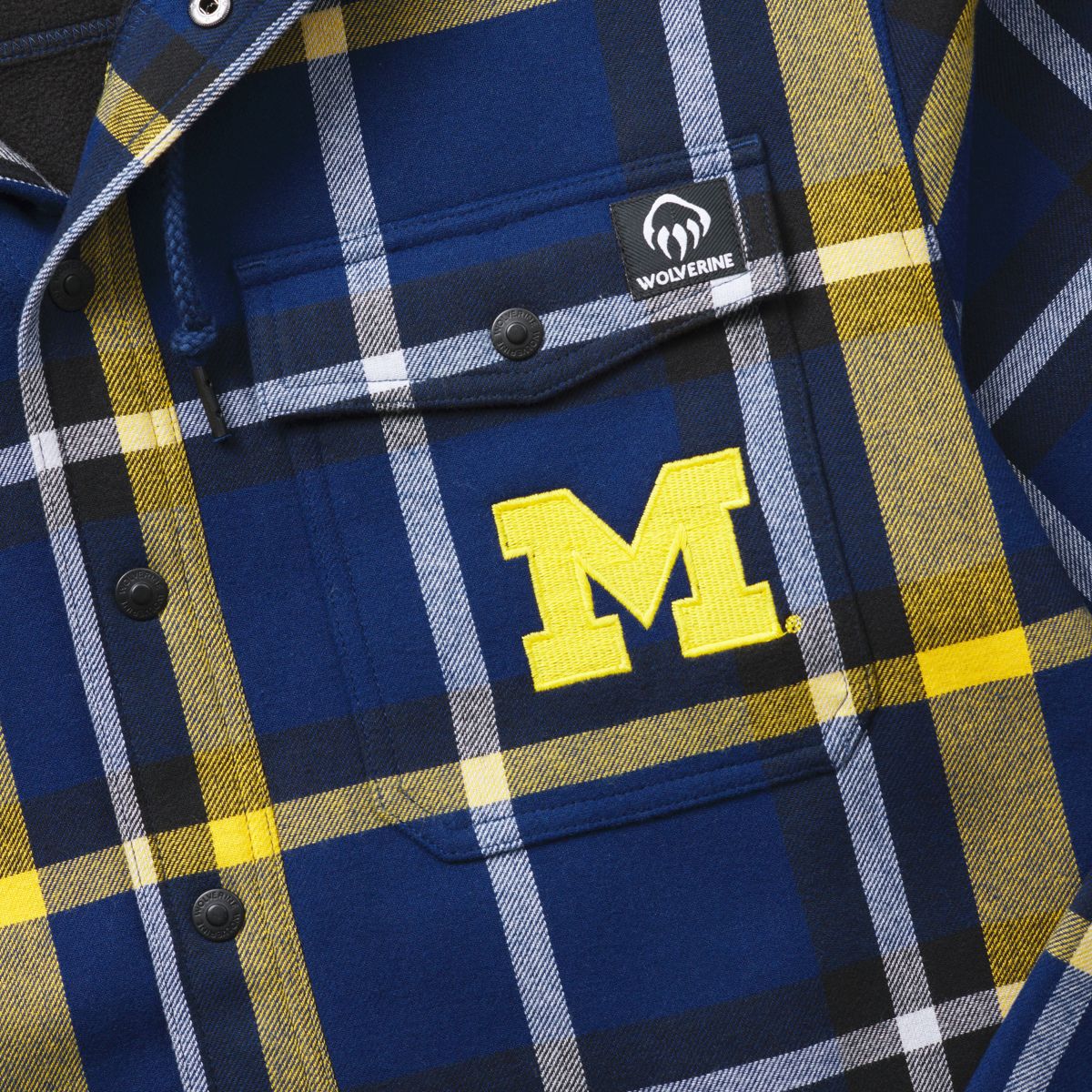 Wolverine x University of Michigan Bucksaw Hooded Flannel Shirt-Jac, Michigan Blue, dynamic 2