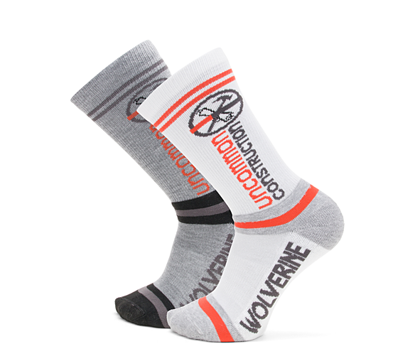 unCommon Construction Collection – 2-Pack Work Crew Sock, White/Grey, dynamic