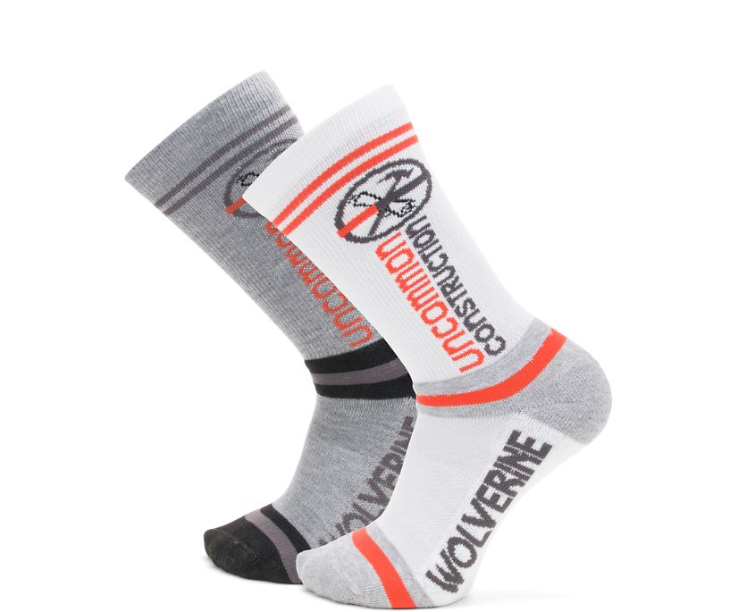 unCommon Construction Collection – 2-Pack Work Crew Sock, White/Grey, dynamic 1