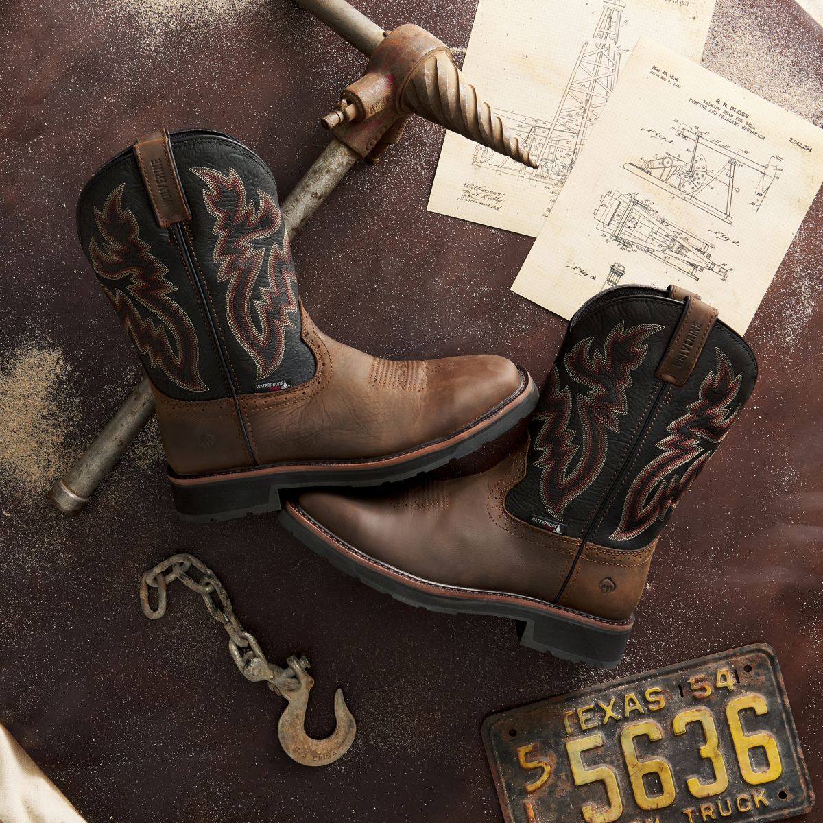 Rancher Waterproof Steel-Toe Wellington, Black/Brown, dynamic 2