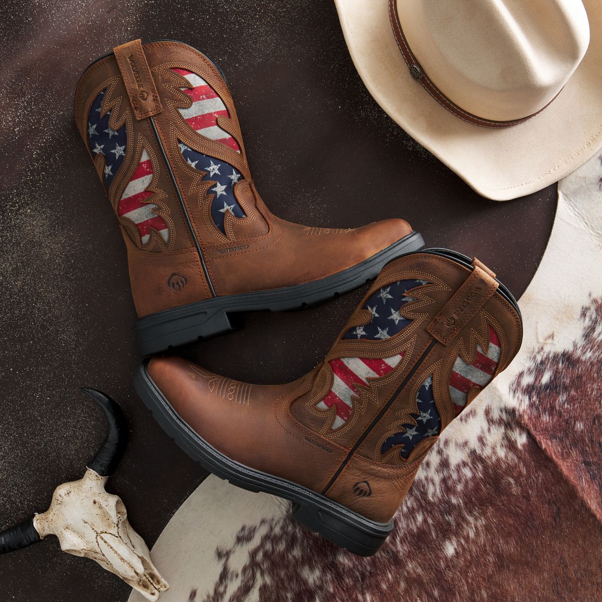 Rancher Flag Steel-Toe Wellington Work Boot, Brown, dynamic 2