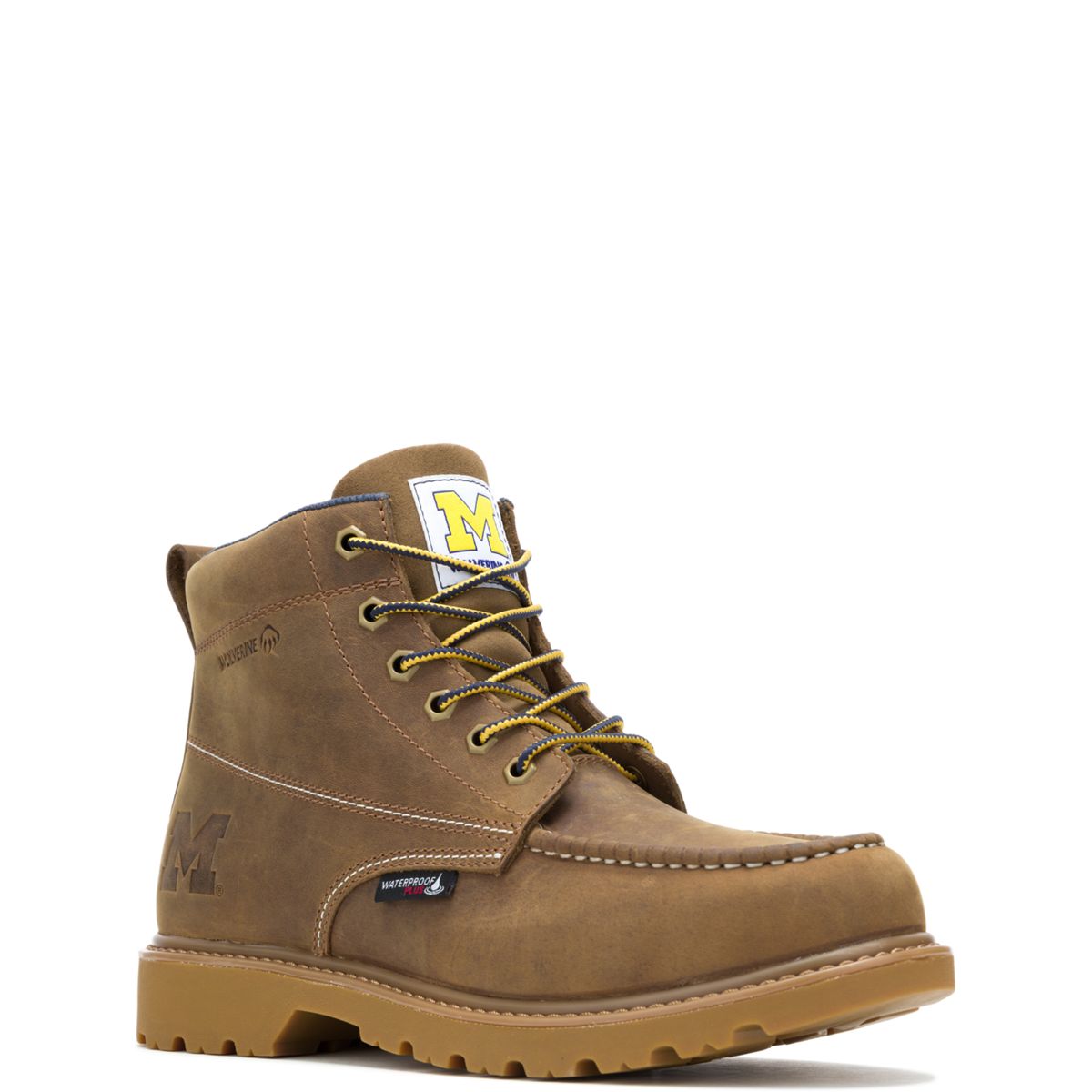 Wolverine x Valiant University of Michigan Floorhand Moc Toe Work Boot, Tan, dynamic 3