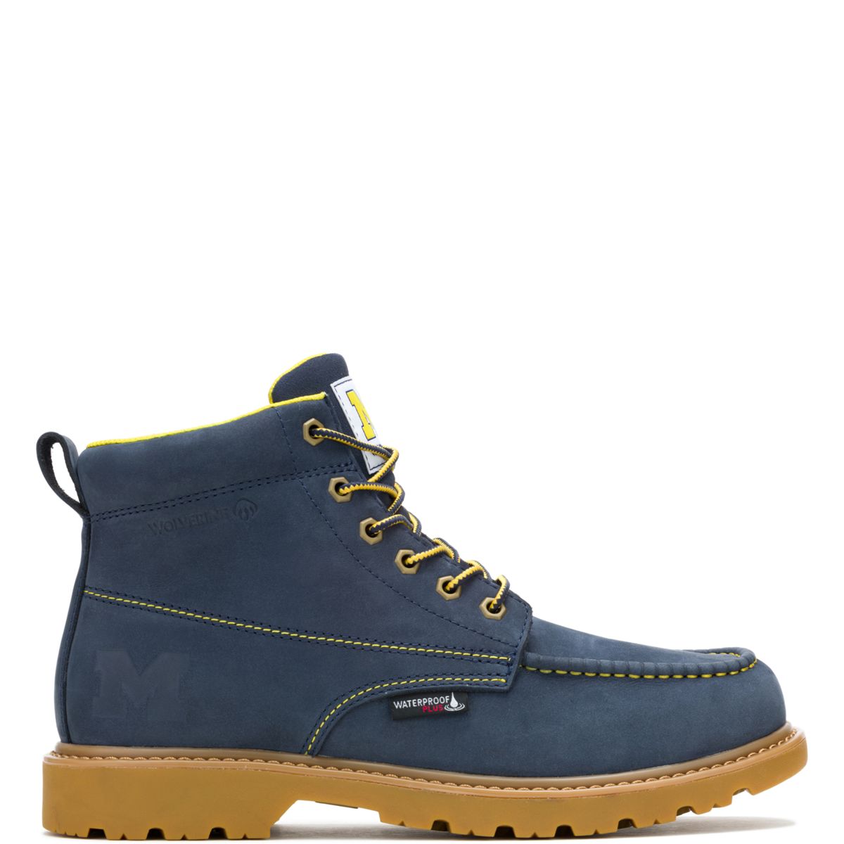 Wolverine x Valiant University of Michigan Floorhand Moc Toe Work Boot, Navy, dynamic 1