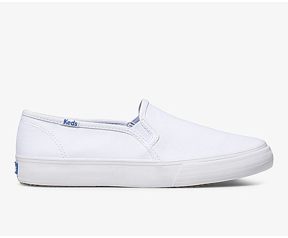 Double Decker Canvas Slip On Sneaker, White, dynamic