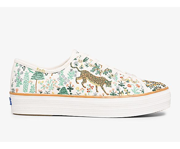 Keds x Rifle Paper Co. Triple Kick Menagerie Embroidered, Cream/Multi, dynamic