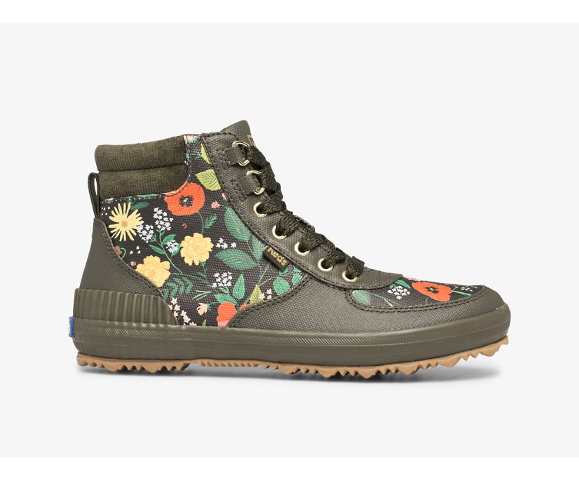 Keds x Rifle Paper Co. Scout Boot Water-Resistant Botanical Canvas w/ Thinsulate™, Olive, dynamic 1