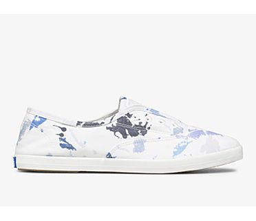 Chillax Splatter Twill Slip On Sneaker, White Blue, dynamic