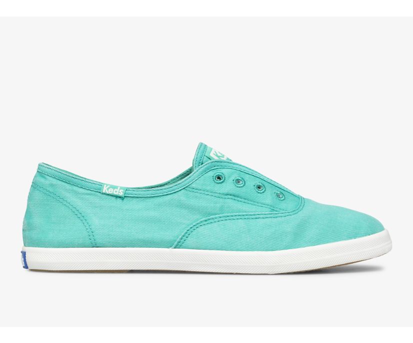 Chillax Neon Twill Washable Slip On Sneaker, Turquoise, dynamic 1