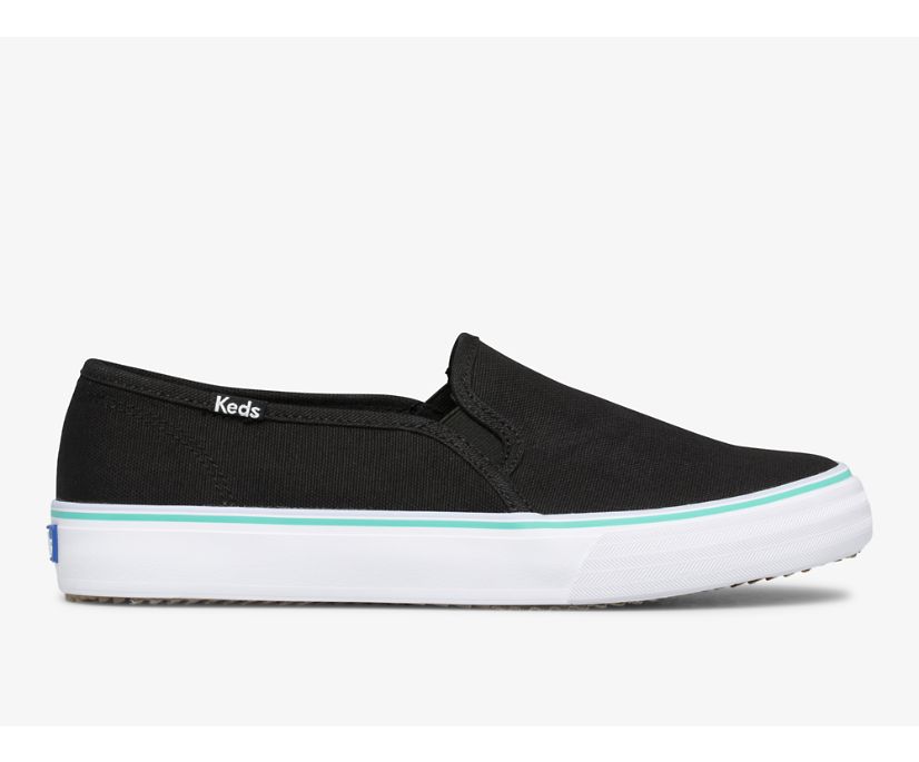 Double Decker Canvas Washable Slip On Sneaker, Black Turquoise, dynamic 1