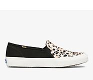 Double Decker Leopard Canvas Slip On Sneaker, Black, dynamic
