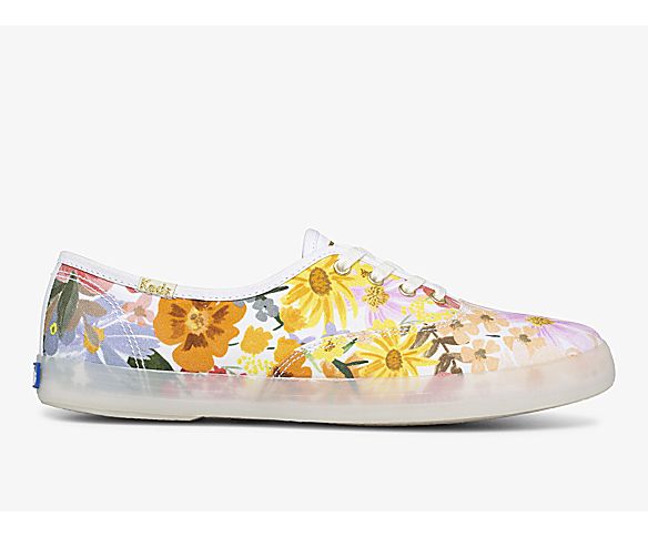 Keds x Rifle Paper Co. Champion Marguerite Sneaker, Pink Yellow Multi, dynamic