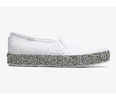 Triple Decker Rock Salt Glitter Slip On Sneaker, White Silver, dynamic