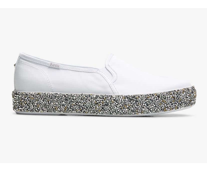 Triple Decker Rock Salt Glitter Slip On Sneaker, White Silver, dynamic 1