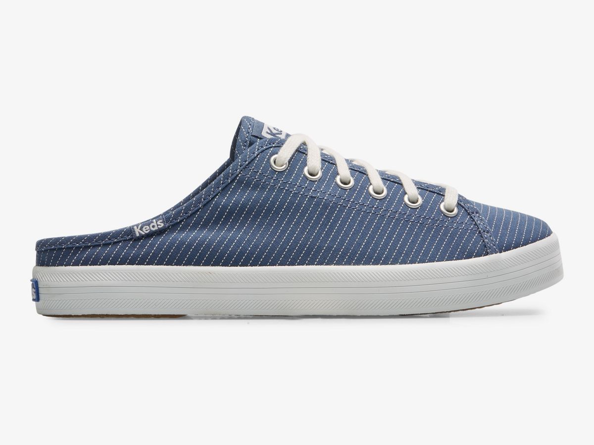 Kickstart Mule Canvas Stripe Slip On Sneaker, Blue, dynamic