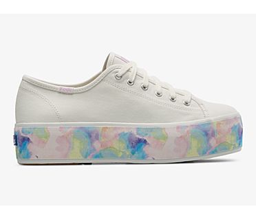 Triple Up Abstract Floral Foxing Sneaker, White Multi, dynamic