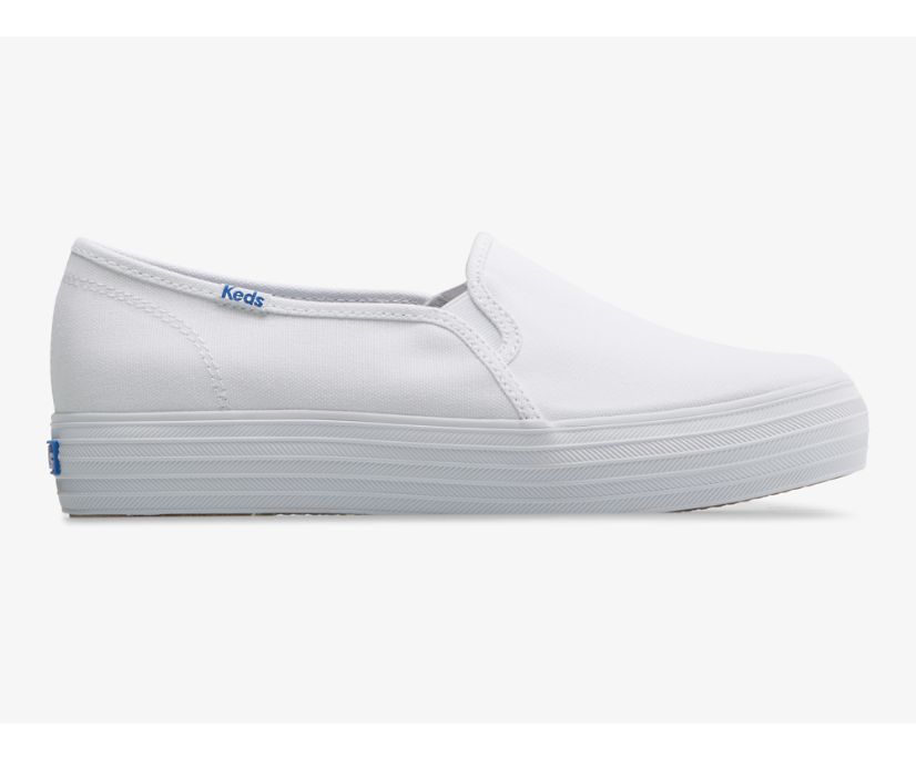 Triple Decker Canvas Slip On Sneaker, White, dynamic 1