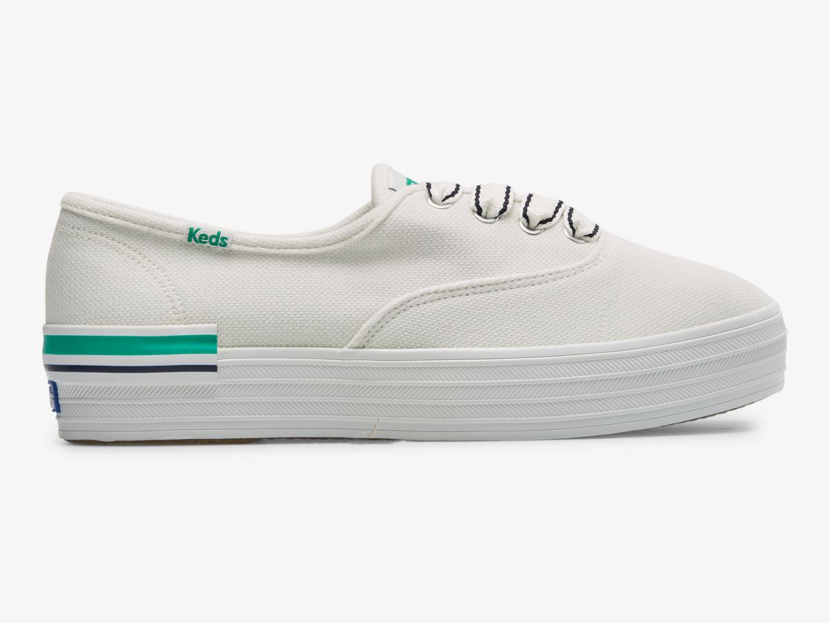 The Platform Pique Stripe Sneaker, White Green, dynamic