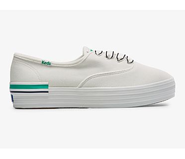 The Platform Pique Stripe Sneaker, White Green, dynamic