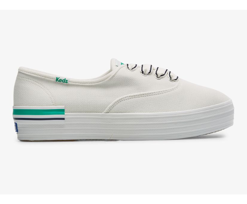 The Platform Pique Stripe Sneaker, White Green, dynamic 1
