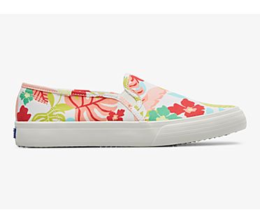 Double Decker Tropical Print Slip On Sneaker, White Coral, dynamic