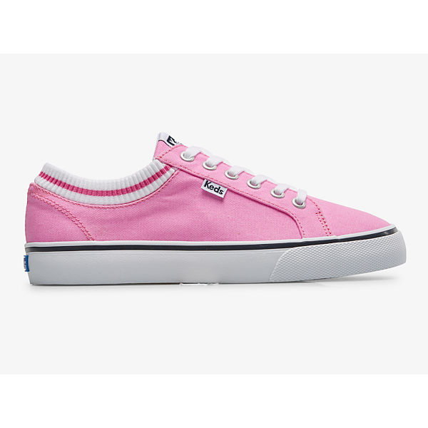 Jump Kick Rib Knit Collar Sneaker, Neon Pink, dynamic