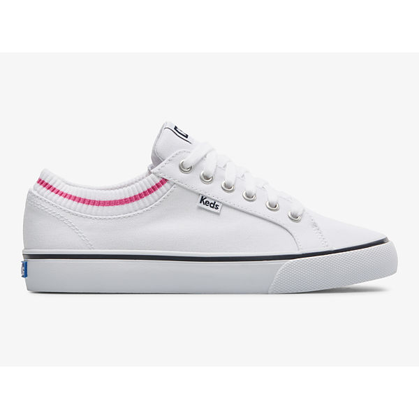 Jump Kick Rib Knit Collar Sneaker, White Pink, dynamic