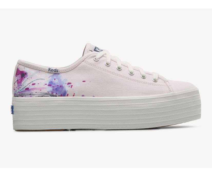 Triple Up Canvas Painterly Floral Sneaker, Light Pink, dynamic 1