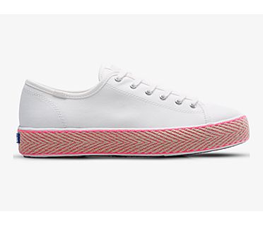 Triple Kick Canvas Jute Foxing Sneaker, White Neon Pink, dynamic