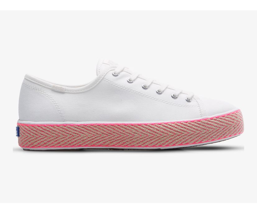 Triple Kick Canvas Jute Foxing Sneaker, White Neon Pink, dynamic 1