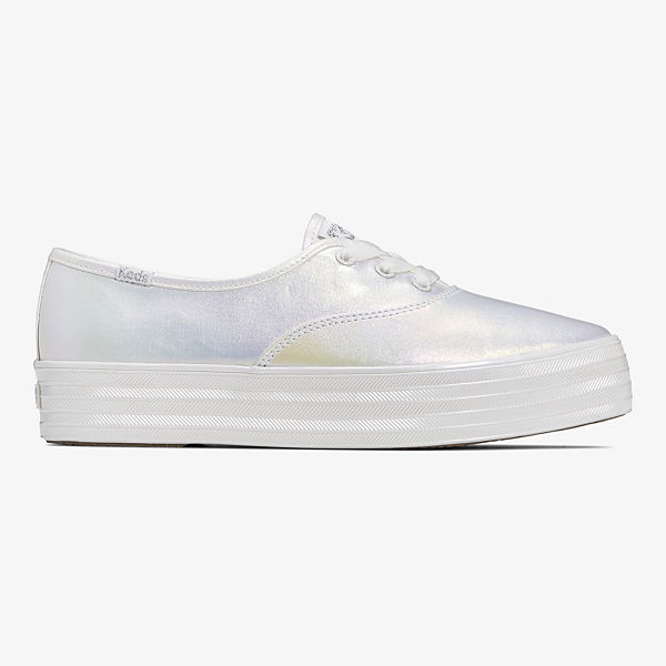 Keds Point Iridescent Canvas Sneaker, White, dynamic
