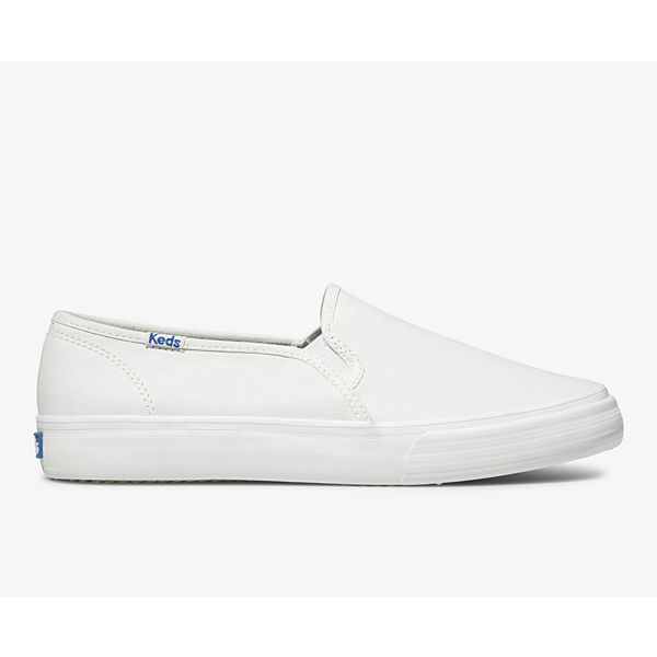 Double Decker Leather Slip On Sneaker, White, dynamic