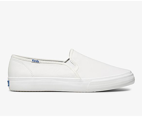 Double Decker Leather Slip On Sneaker, White, dynamic