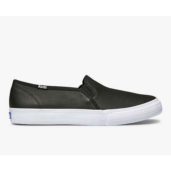 Double Decker Leather Slip On Sneaker, Black, dynamic