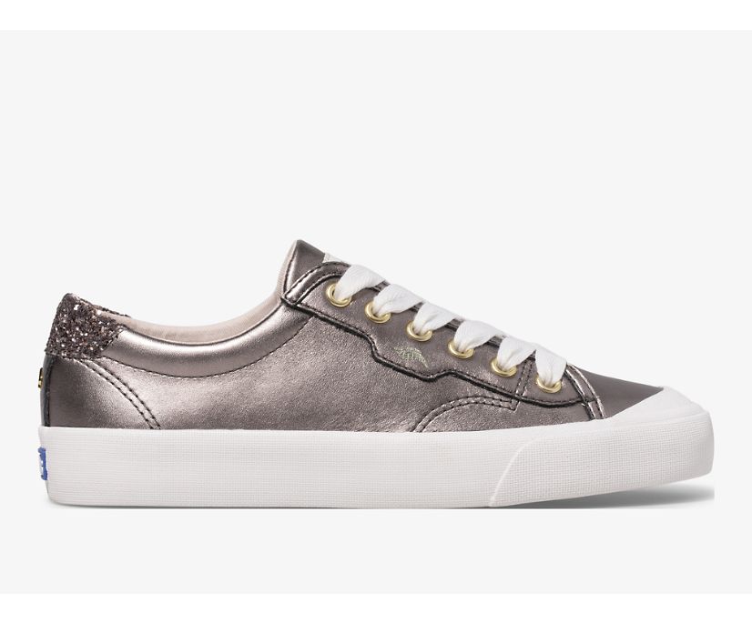 Keds x kate spade new york Crew Kick 75 Shimmer Leather, Pewter, dynamic