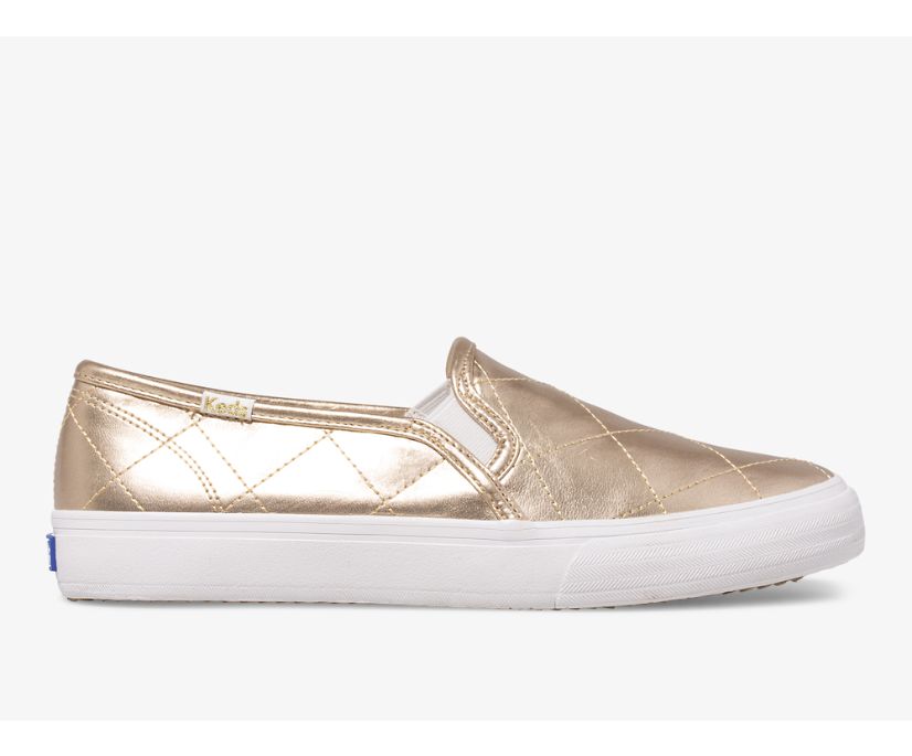 Double Decker Quilted Metallic Slip On Sneaker, Gold, dynamic 1