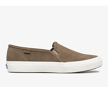 Double Decker Perf Suede Slip On Sneaker, Taupe, dynamic