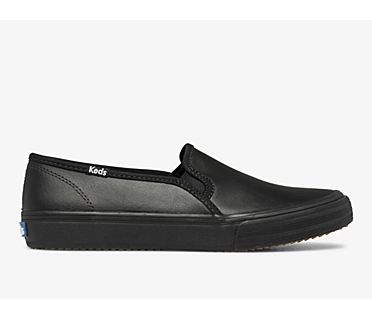 Double Decker Leather Slip On Sneaker, Black Black, dynamic