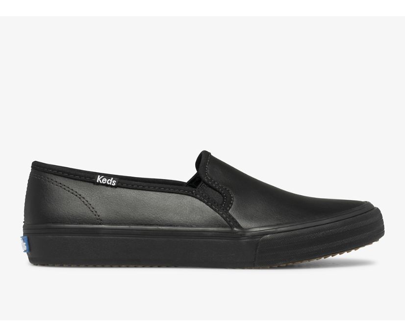 Double Decker Leather Slip On Sneaker, Black Black, dynamic 1
