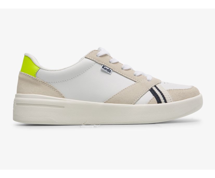 The Court Leather/Suede Heritage Sneaker, White Lime, dynamic 1